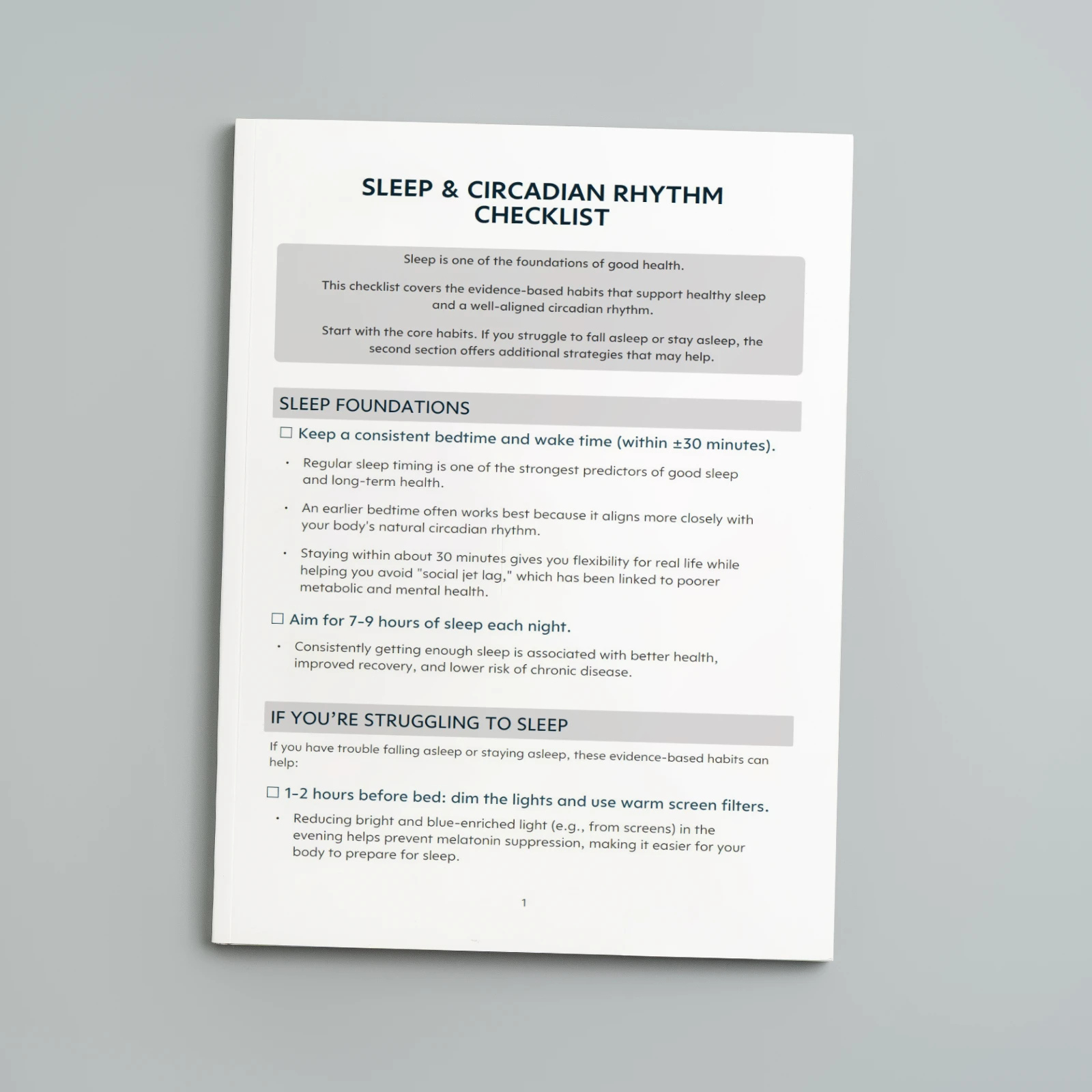 Sleep and Circadian Rhythm Checklist